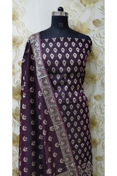 All Over Banarasi Butta Weaving Wine Kathan Silk Suit Fabric Set (SF31)